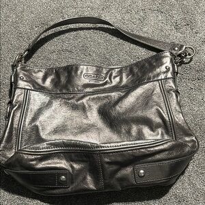 Silver Metallic Coach Shoulder Bag
